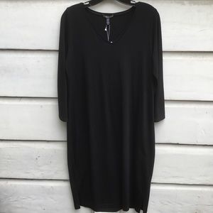 New Eileen Fisher black Tencel jersey stretch V neck 3/4 sleeve shift dress S P